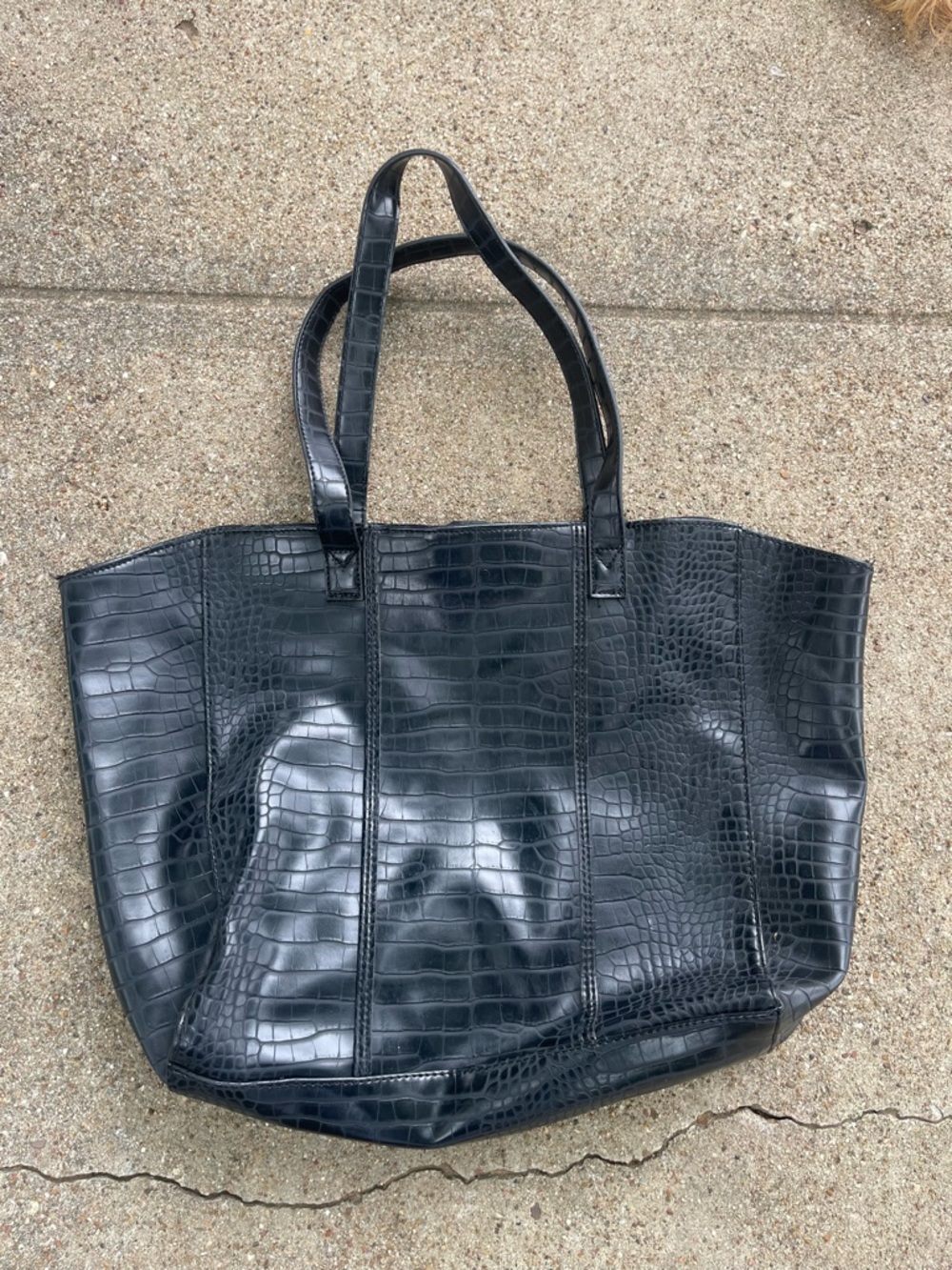 Neiman Marcus Black Croc-Embossed Tote Bag